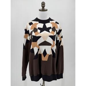 Givenchy Womens Brown Geometric Graphic Print Cotton Knit Crew Sweater Sz L